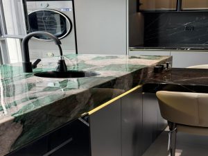 Green Patagonia Quartzite kitchen island