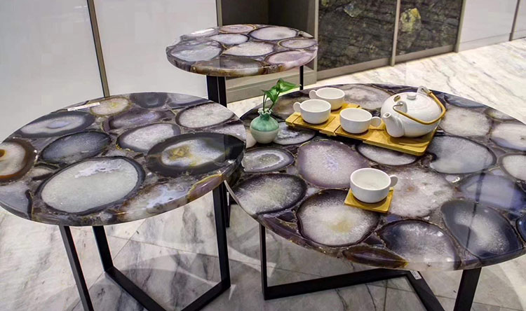 Natural grey fusion gemstone semi precious stone agate slab for interior design